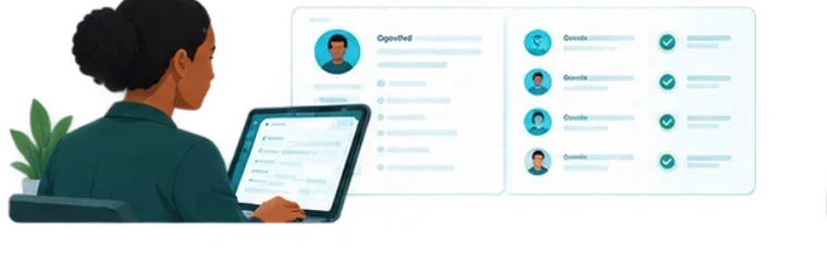 A sales rep working through an account list on a tablet, each account checked off