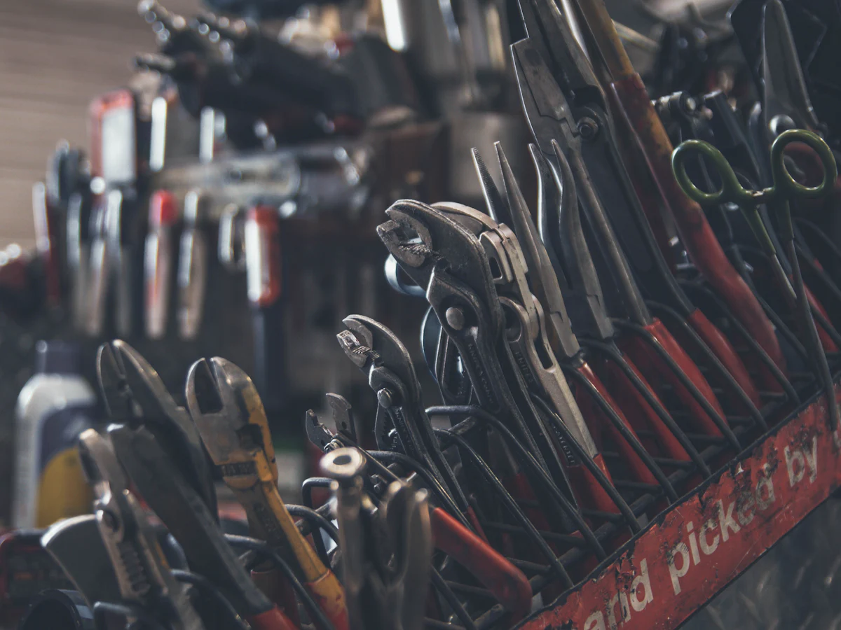 Hand tools racked on a trade supplier's shelving